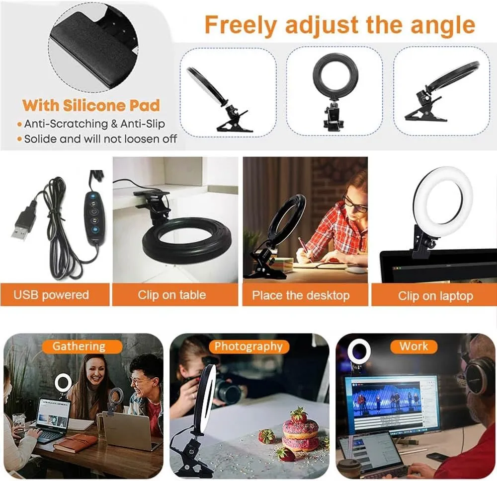 Ring Light Video Conference Lighting Kit 3200k-6500K Dimmable Led Clip on Computer Monitor Laptop Phone for Content Creator (YouTube/TikTok/Twitch) Makeup,Conference,Selfie,Video,Vlog (Black)