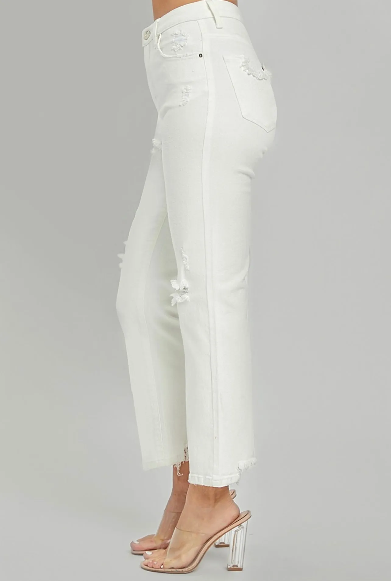 Risen White Distressed Denim