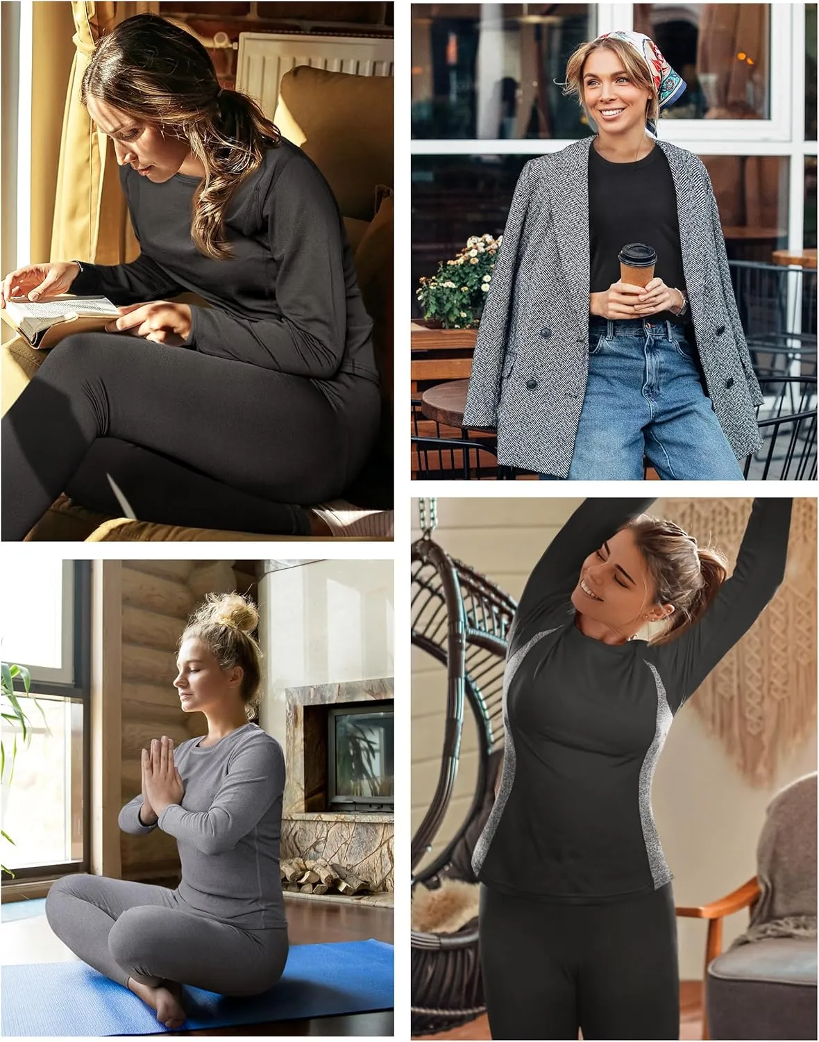 Roadbox Thermal Underwear for Women - Long Johns Fleece Lined Top & Bottom Sets Skiing Base Layer Cold Weather Winter