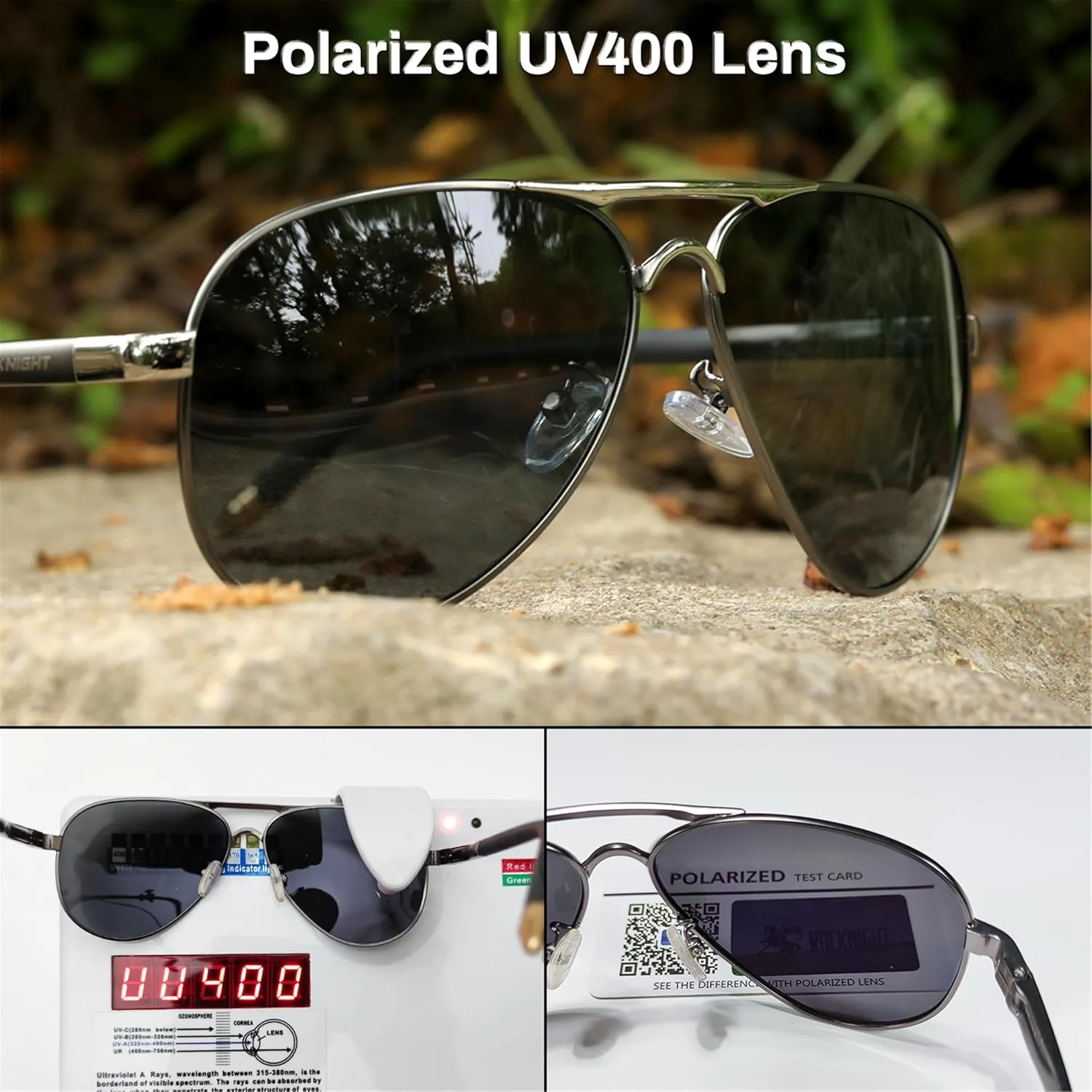 ROCKNIGHT Polarized Aviator Sunglasses for Men Women Metal Flat Top Sunglasses lightweight Driving UV400 Outdoor 58mm