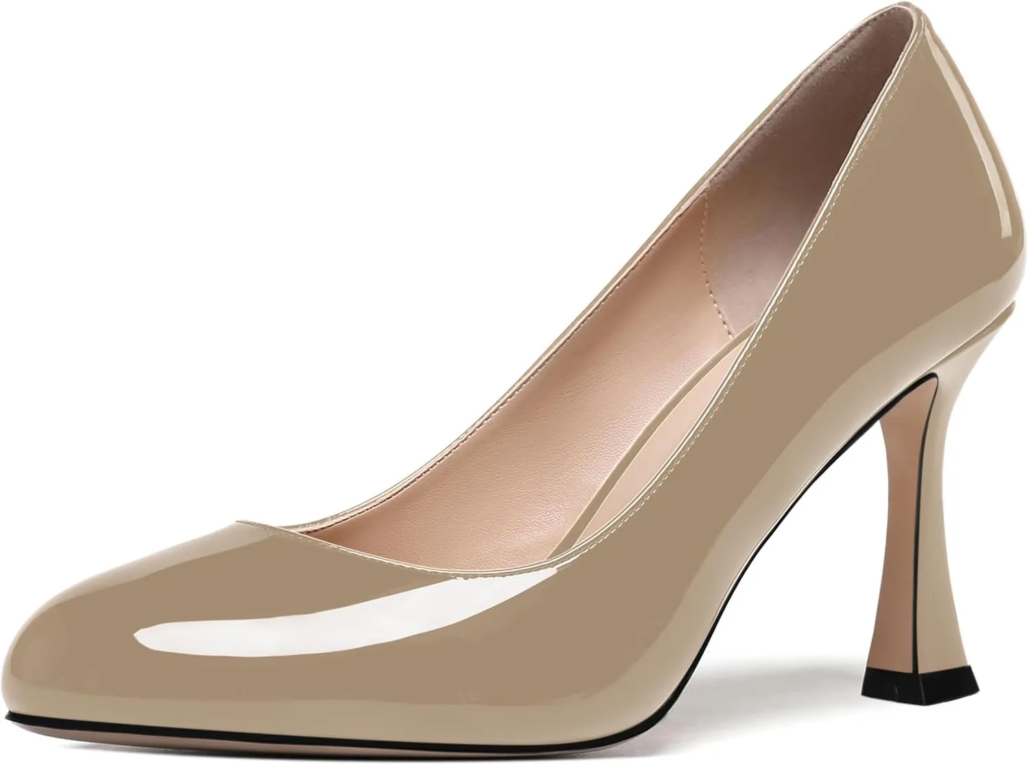 ROSERWISH Womens Party Patent Stylish Slip On Fashion Round Toe Stiletto High Heel Pumps Shoes 3.3 Inch