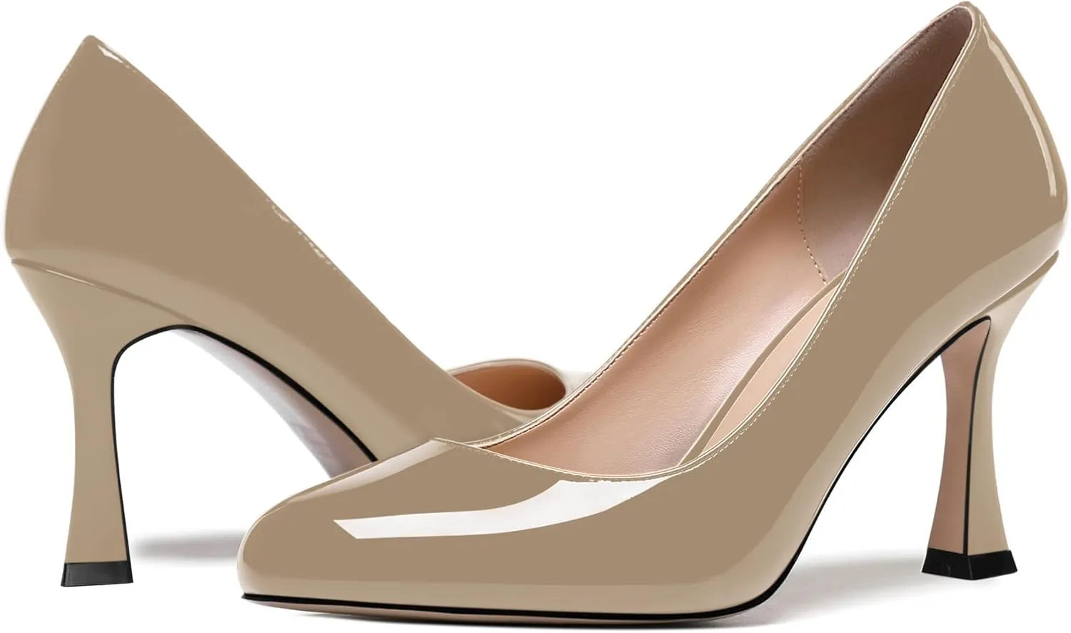 ROSERWISH Womens Party Patent Stylish Slip On Fashion Round Toe Stiletto High Heel Pumps Shoes 3.3 Inch