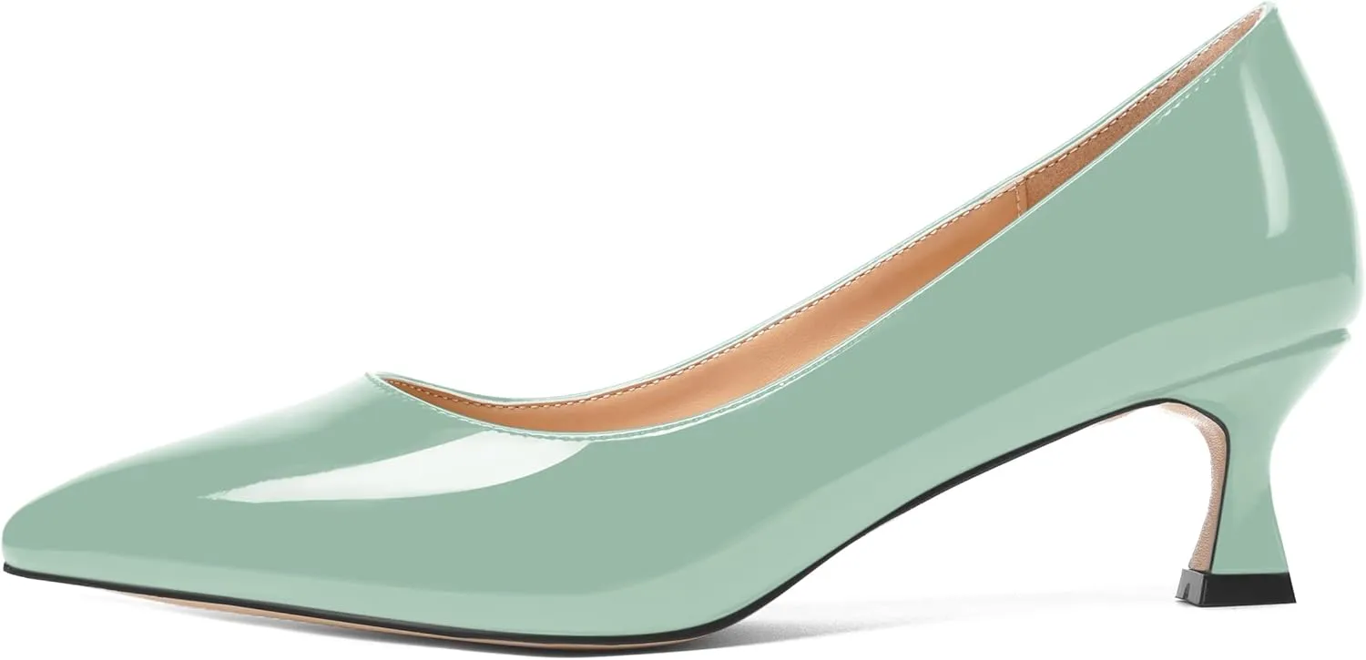 ROSERWISH Womens Patent Pointed Toe Slip On Work Fashion Casual Kitten Low Heel Pumps Dress Shoes 2 Inch