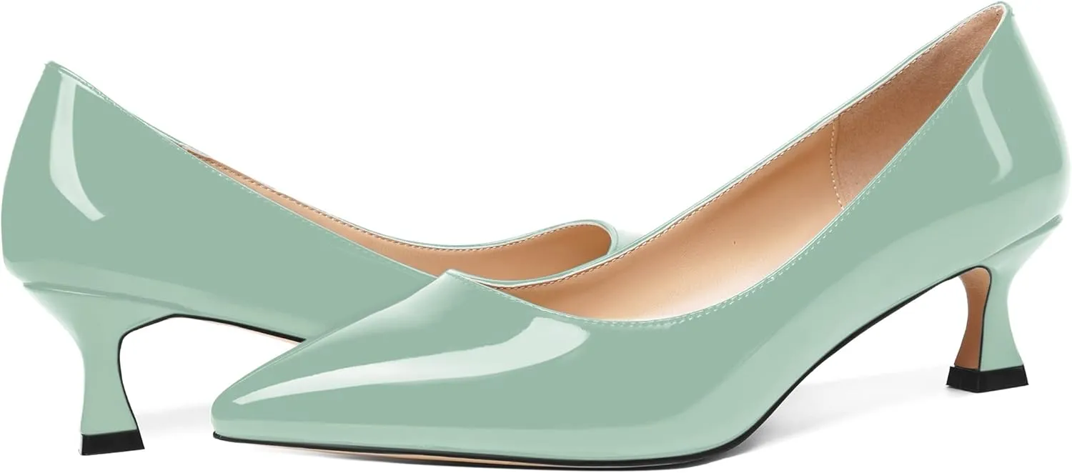 ROSERWISH Womens Patent Pointed Toe Slip On Work Fashion Casual Kitten Low Heel Pumps Dress Shoes 2 Inch