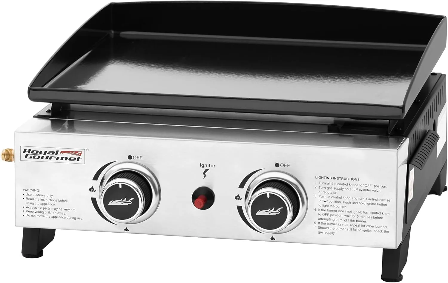 Royal Gourmet PD1204 2-Burner Tabletop Propane Gas Griddle, 17-Inch Portable Flat Top Grill for Outdoor Cooking, Camping, Tailgating, and BBQ, Silver
