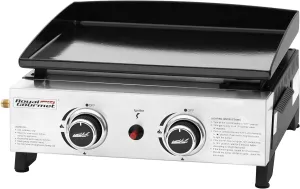 Royal Gourmet PD1204 2-Burner Tabletop Propane Gas Griddle, 17-Inch Portable Flat Top Grill for Outdoor Cooking, Camping, Tailgating, and BBQ, Silver