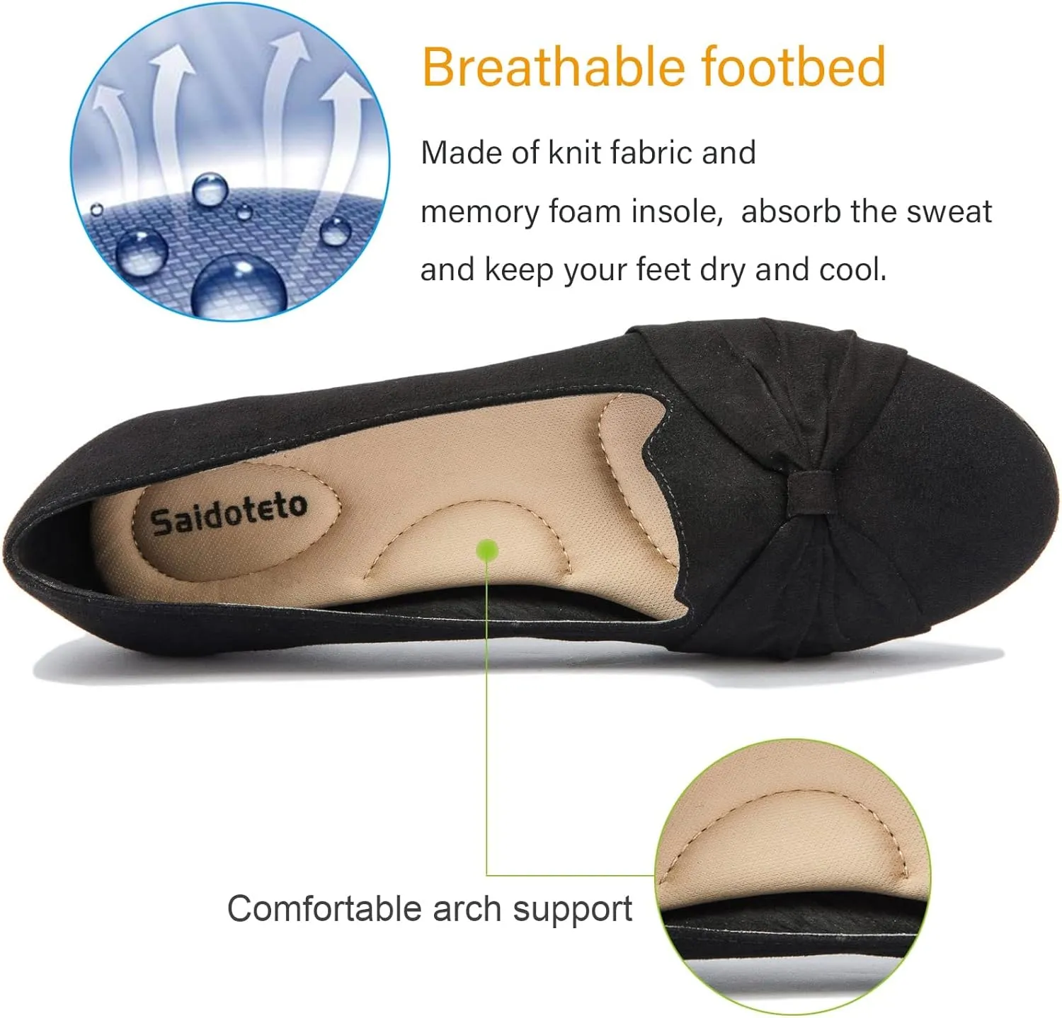 Saidoteto Women's Ballet Flats, Comfortable Round Toe Slip On Flat Shoes Classic Suede Office Dress Shoes for Work