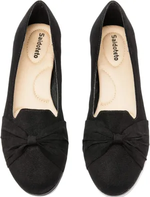 Saidoteto Women's Ballet Flats, Comfortable Round Toe Slip On Flat Shoes Classic Suede Office Dress Shoes for Work