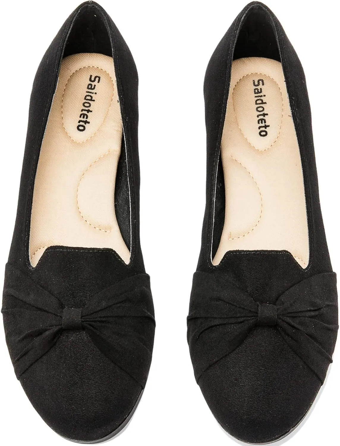Saidoteto Women's Ballet Flats, Comfortable Round Toe Slip On Flat Shoes Classic Suede Office Dress Shoes for Work