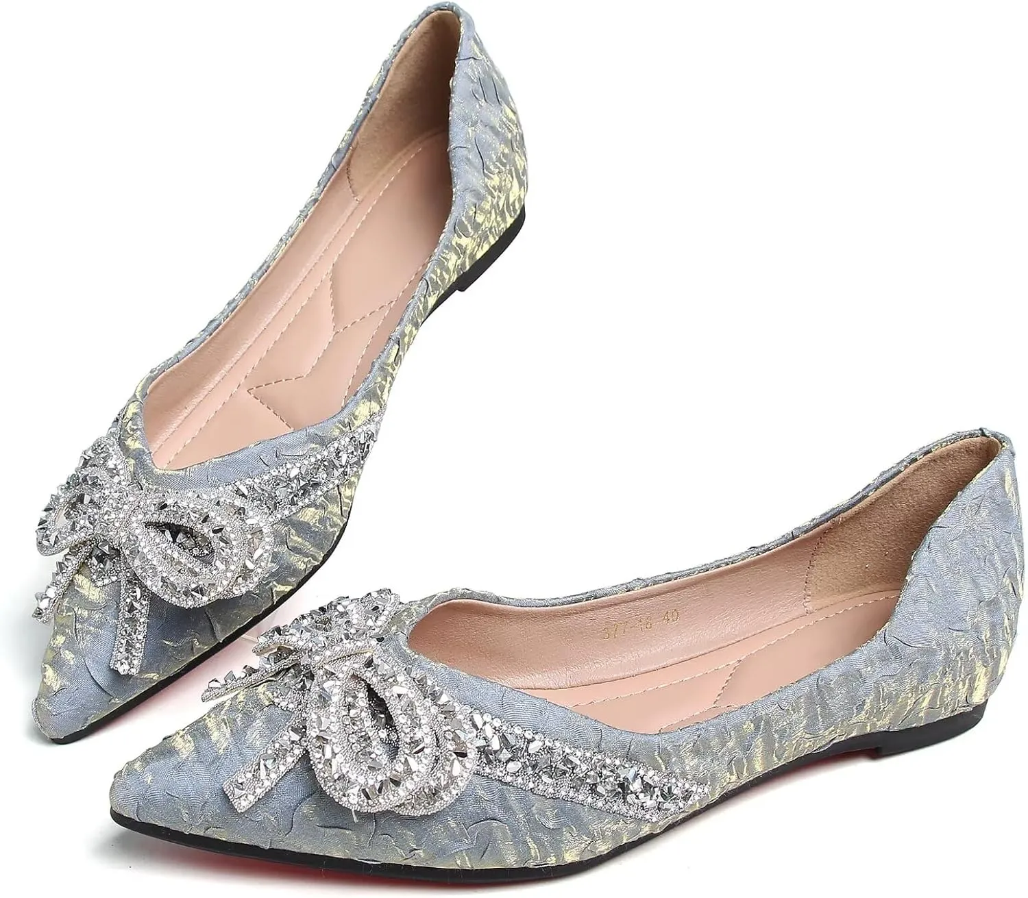 SAILING LU Bow-Knot Ballet Flats for Women Pointed Toe Crystals Wedding Shoes Comfort Light Weight Loafers