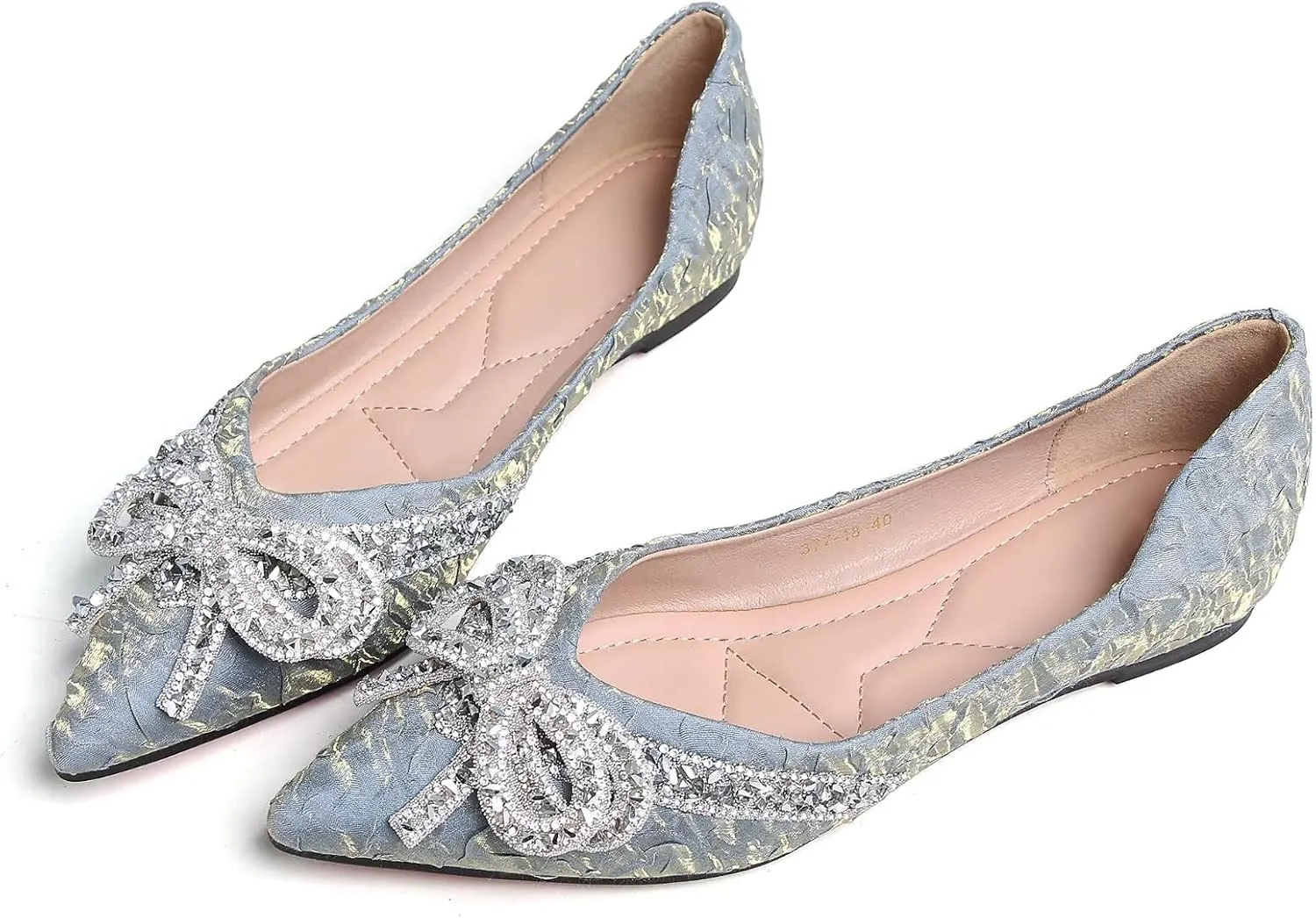 SAILING LU Bow-Knot Ballet Flats for Women Pointed Toe Crystals Wedding Shoes Comfort Light Weight Loafers
