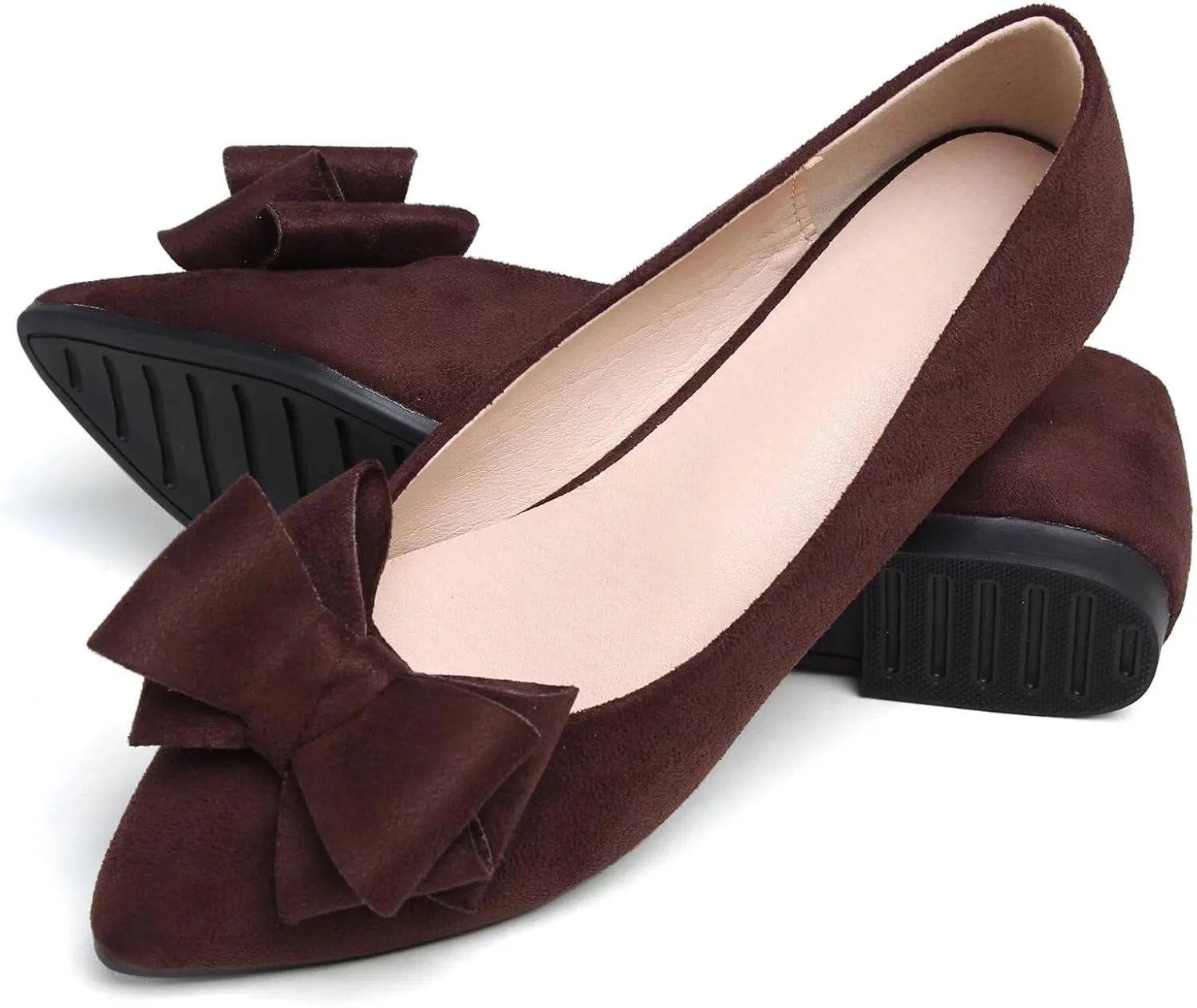 SAILING LU Bow-Knot Ballet Flats for Women Pointed Toe Crystals Wedding Shoes Comfort Light Weight Loafers