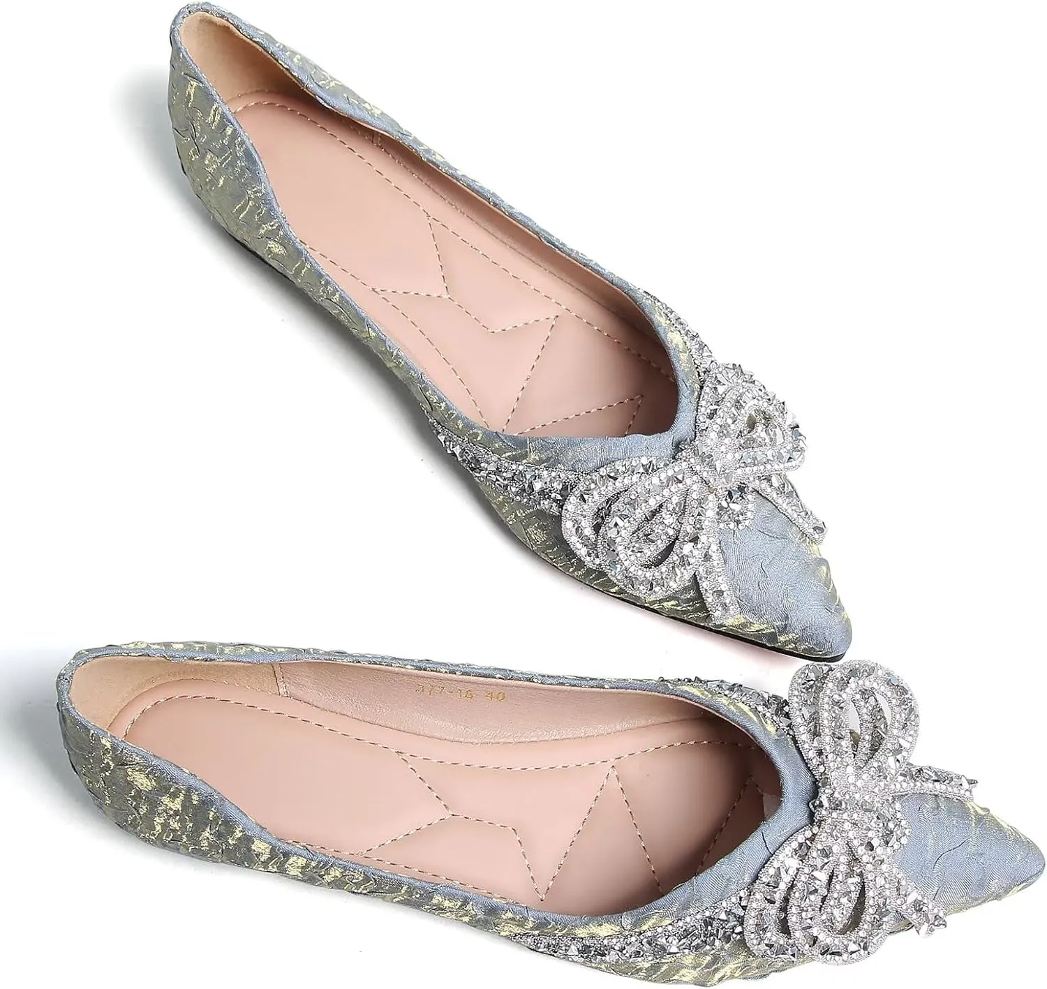 SAILING LU Bow-Knot Ballet Flats for Women Pointed Toe Crystals Wedding Shoes Comfort Light Weight Loafers