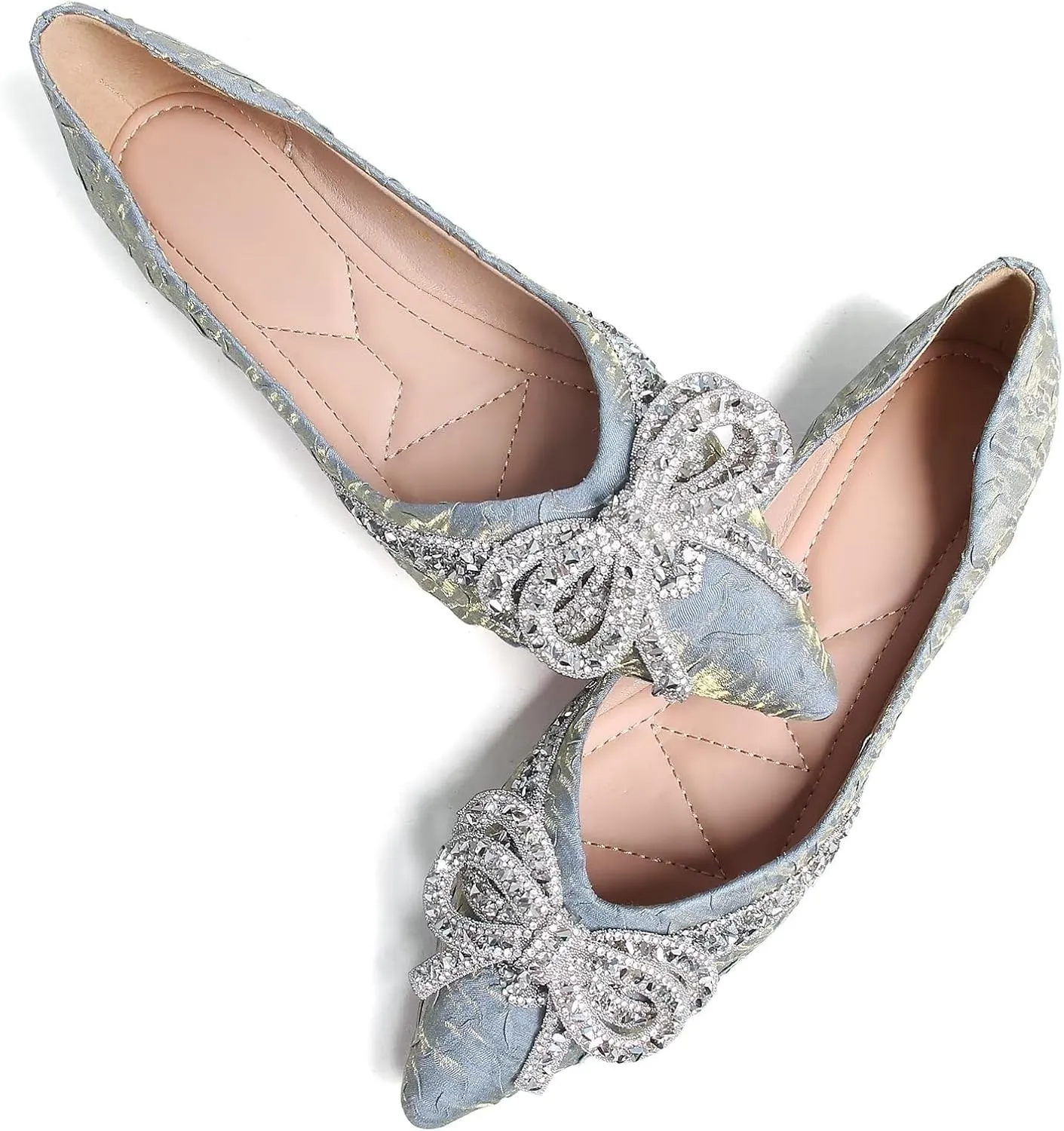 SAILING LU Bow-Knot Ballet Flats for Women Pointed Toe Crystals Wedding Shoes Comfort Light Weight Loafers