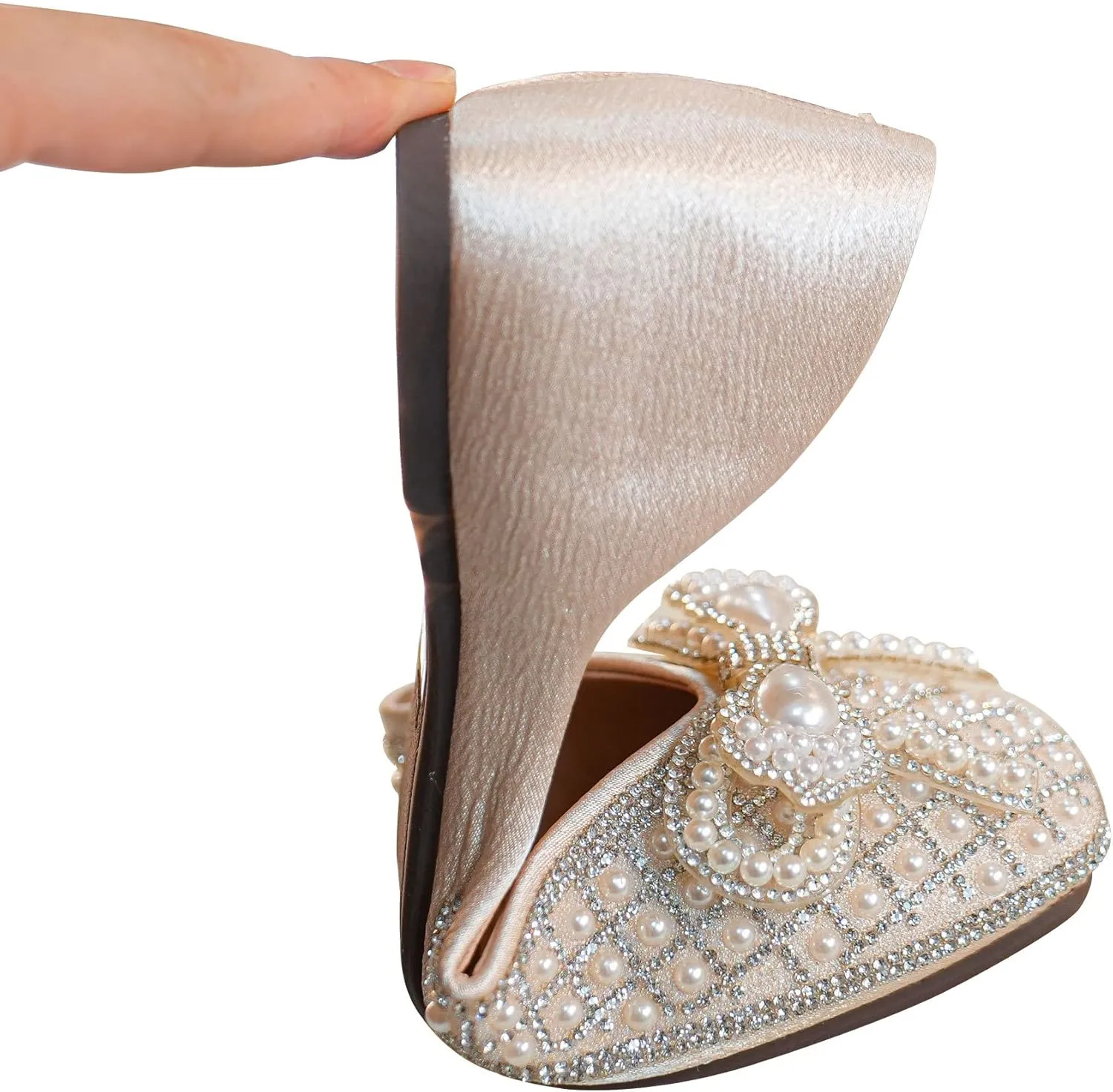 SAILING LU Rhinestones Flats Bow-Knot Shoes Women Dressy Square Toe Bridal Shoes for Wedding Comfortable Loafers Slip-ons