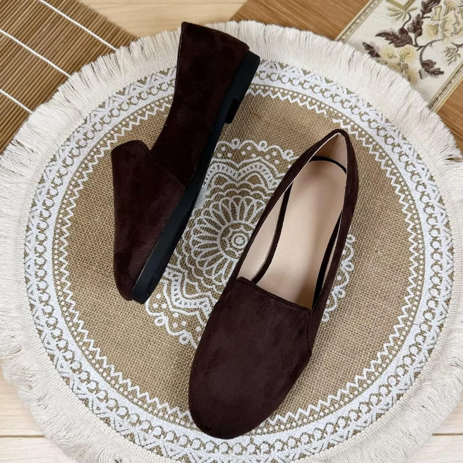 SAILING LU Women Pointed Toe Ballets Flats Faux Suede Comfortable Soft Ballet Walking Shoes Dressy Slip-on Ballerina Shoes