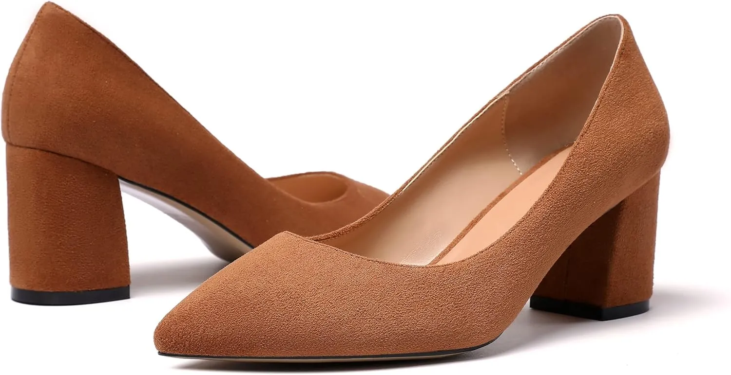 SAMMITOP Women's Chunky Block Pumps Closed Toe Slip On Heels Business Office Classic Dress Shoes