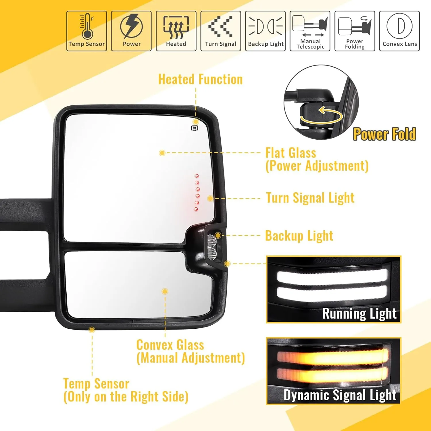 Sanooer Power Folding Towing Mirrors Black for 2014-2018 Chevy Silverado GMC Sierra 1500 2500HD 3500HD with Switchback Lights Running Signal Light Heated Set