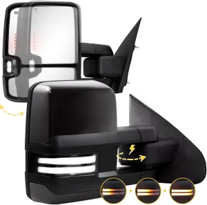Sanooer Power Folding Towing Mirrors Black for 2014-2018 Chevy Silverado GMC Sierra 1500 2500HD 3500HD with Switchback Lights Running Signal Light Heated Set