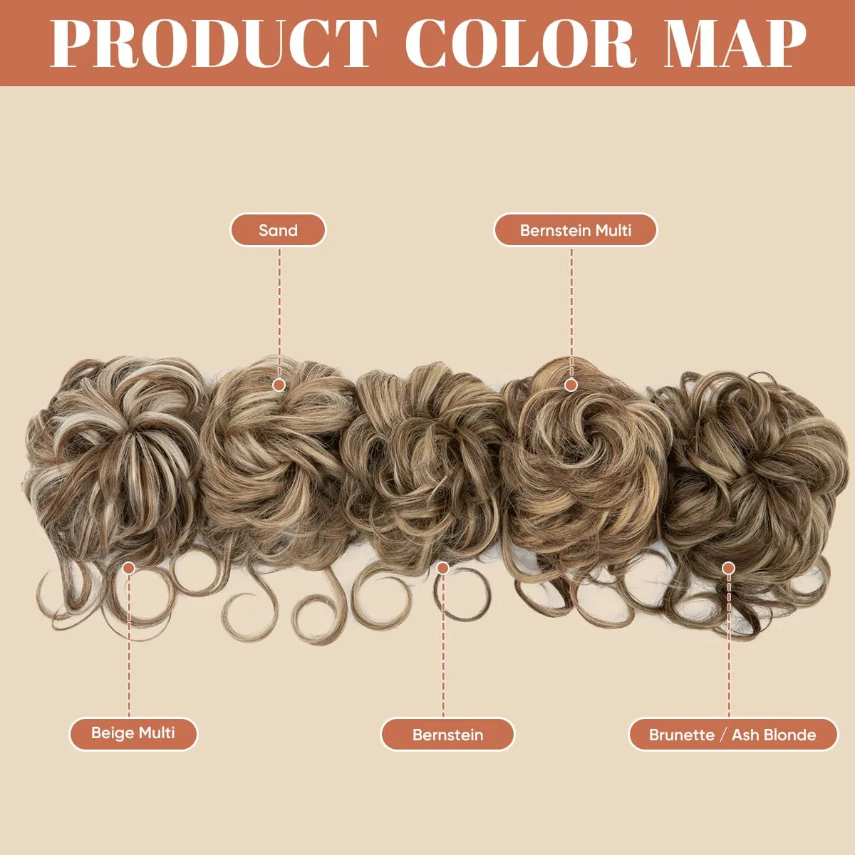 SARLA 2PCS Messy Bun Hair Pieces for Women Wavy Curly Synthetic Hairpieces for Updos with Tendrils Fake Scrunchies Ponytail Extension Beige Multi