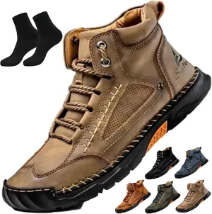 Sawbehind Mens Boots,Sawbehind Leather Shoes, Men's Comfortable Handmade Leather Boots – Waterproof, Outdoor Arch Support Orthopedics Ankle Shoes