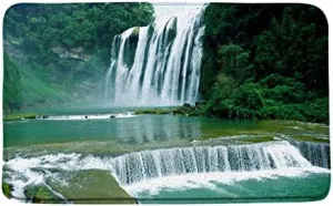 Scenic Waterfall Bath Mat Nature Plant Bathroom Rug Forest Tree Water Lake Landscape Jungle Soft Non-Slip Carpet Bedroom Kitchen Floor Door Mats 17x30 inch