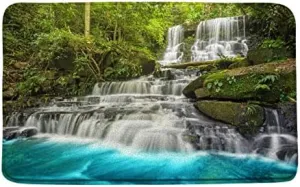 Scenic Waterfall Bath Mat Nature Plant Bathroom Rug Forest Tree Water Lake Landscape Jungle Soft Non-Slip Carpet Bedroom Kitchen Floor Door Mats 17x30 inch