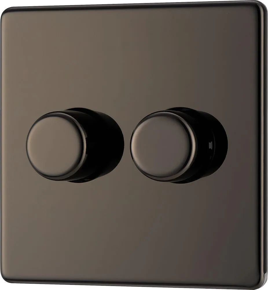 Screwless Flatplate 400W Double Dimmer Switch, 2-Way Push On/Off