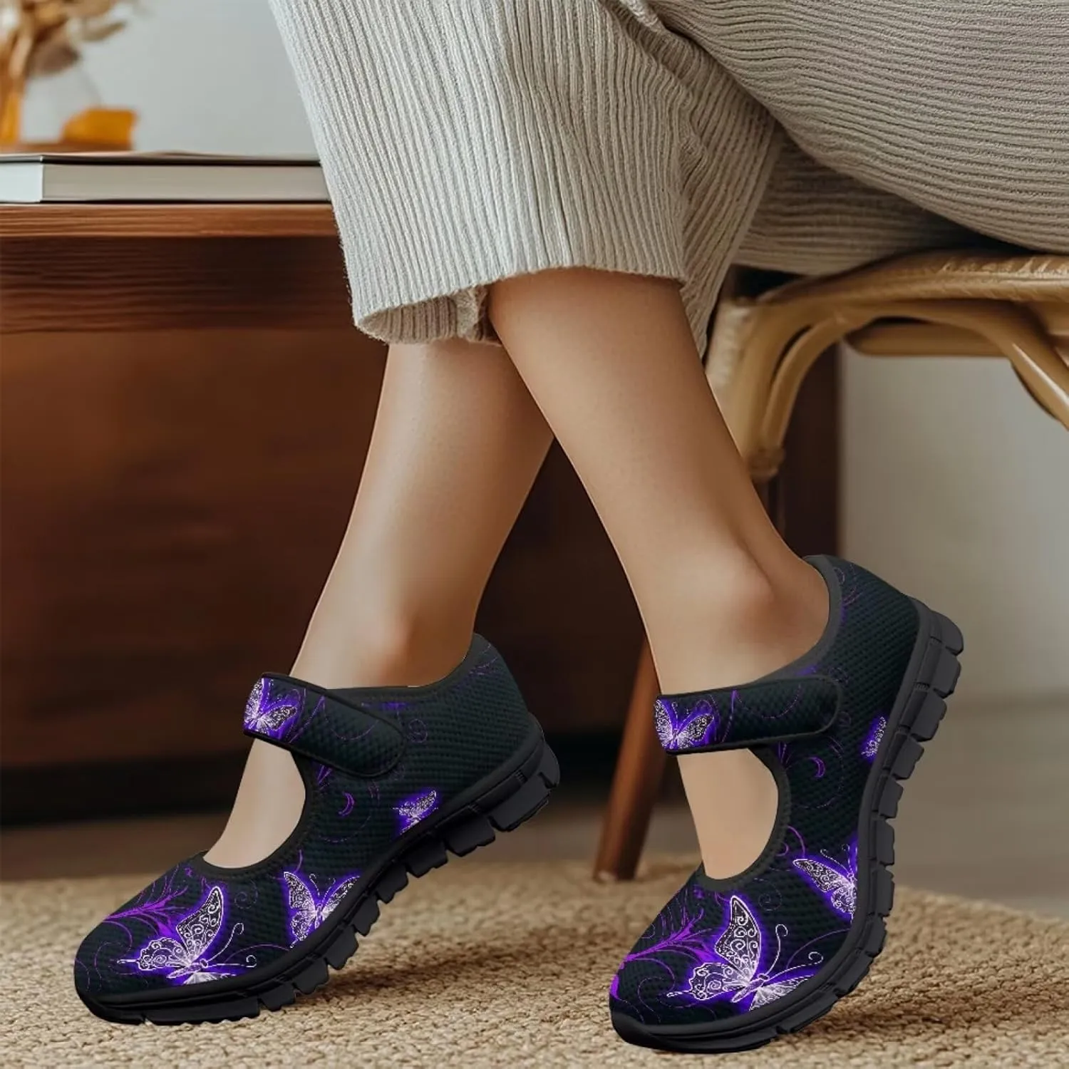 Sea Turtle Print Womens Mary Jane Shoes Magic Sticker Lightweight Breathable Anti Slip Casual Sneaker