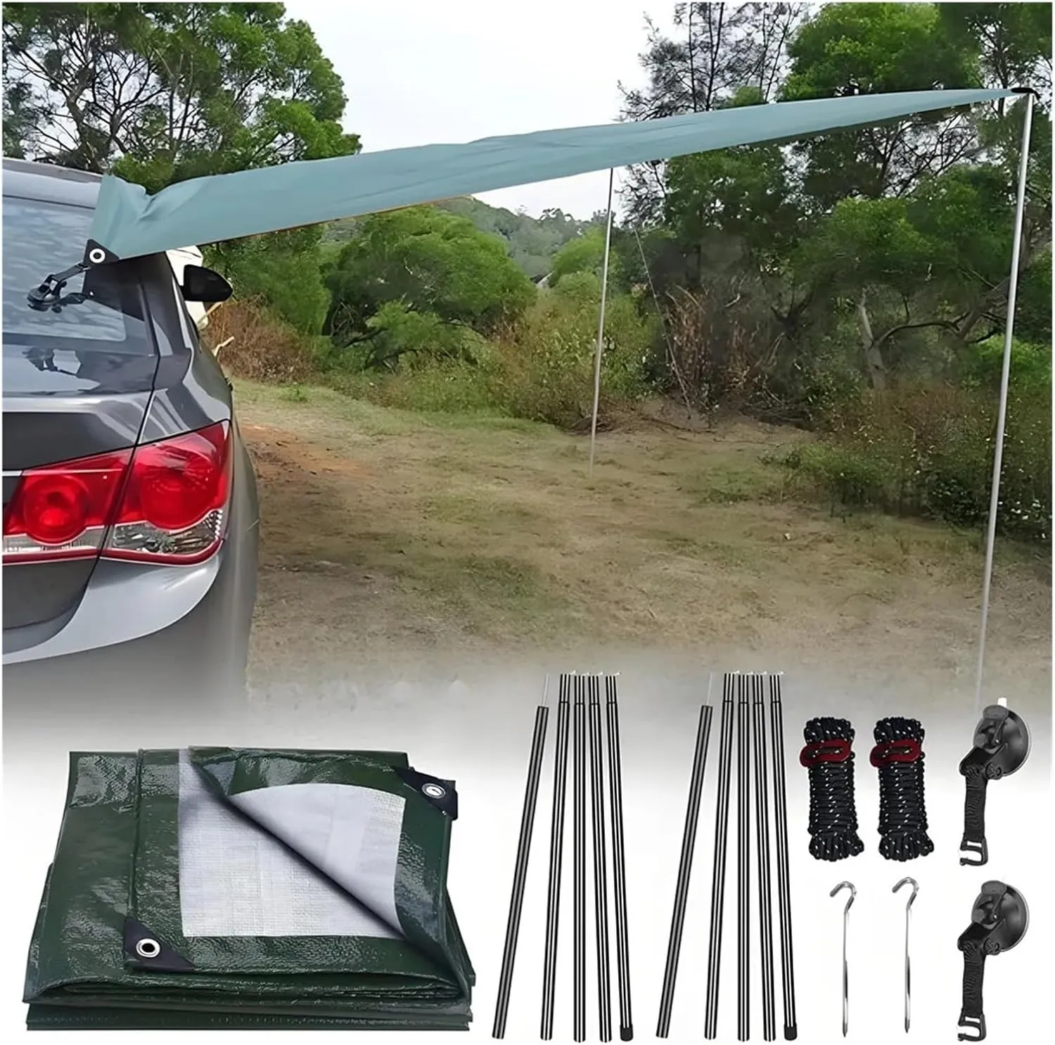 Shade Net 2/3/4/5M Car Side Awning with Pole Outdoor Camping Tent Tarp Canopy Shade Sun Shelter Garden Sunshade net(D,2x3M)