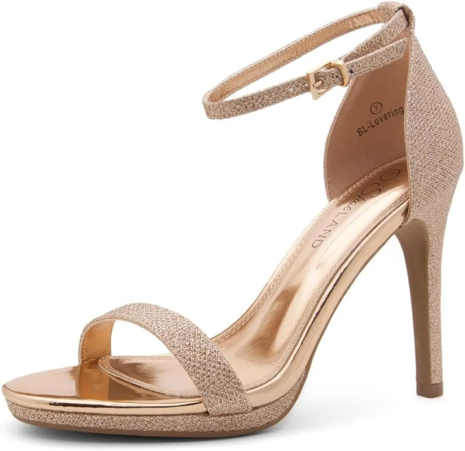 Shoe Land SL-Lovering Women's High Heels Ankle Strap Stilettos, Round Open Toe Strappy Dressy Heeled Sandals – Sexy Heels for Prom Wedding Party and Bridal