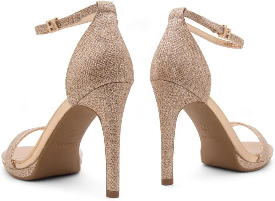 Shoe Land SL-Lovering Women's High Heels Ankle Strap Stilettos, Round Open Toe Strappy Dressy Heeled Sandals – Sexy Heels for Prom Wedding Party and Bridal