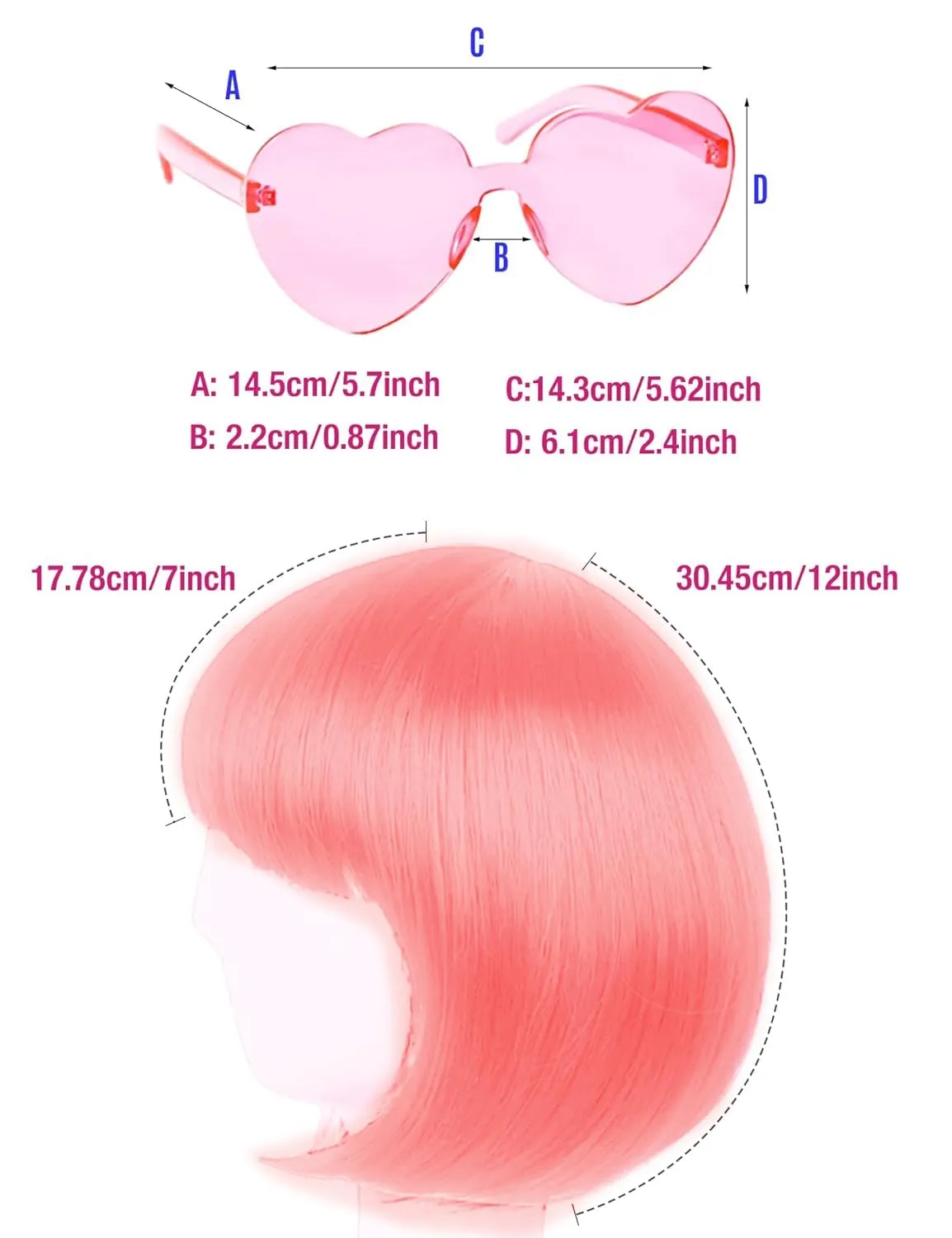 Short Bob Hair Wigs Straight with Flat Bangs Synthetic Colorful Cosplay Daily Party Neon Wig for Women   Free Wig Cap 12" Natural As Real (Light Pink)