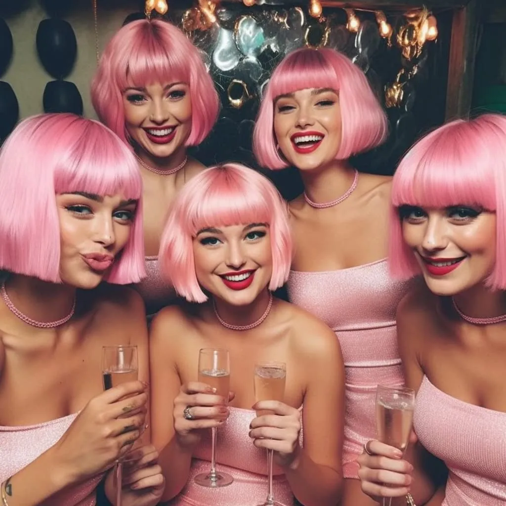 Short Bob Hair Wigs Straight with Flat Bangs Synthetic Colorful Cosplay Daily Party Neon Wig for Women   Free Wig Cap 12" Natural As Real (Light Pink)