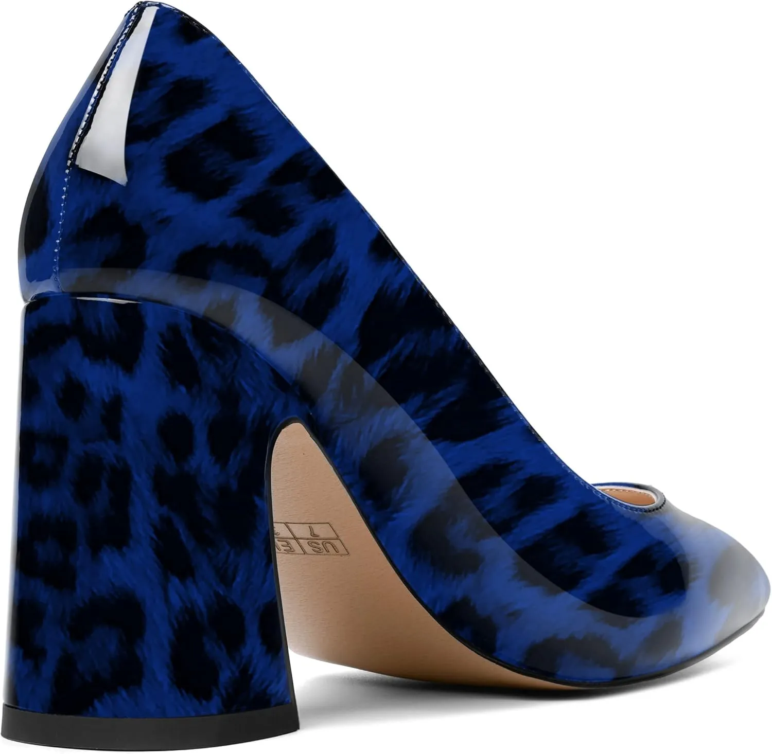 SHOWFOREST Womens Dating Pointed Toe Patent Dress Slip On Chunky High Heel Pumps Shoes 3.3 Inch