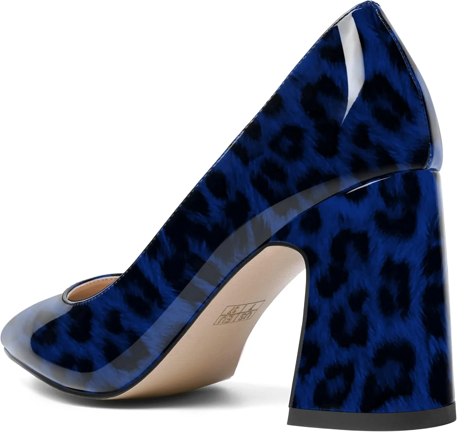 SHOWFOREST Womens Dating Pointed Toe Patent Dress Slip On Chunky High Heel Pumps Shoes 3.3 Inch