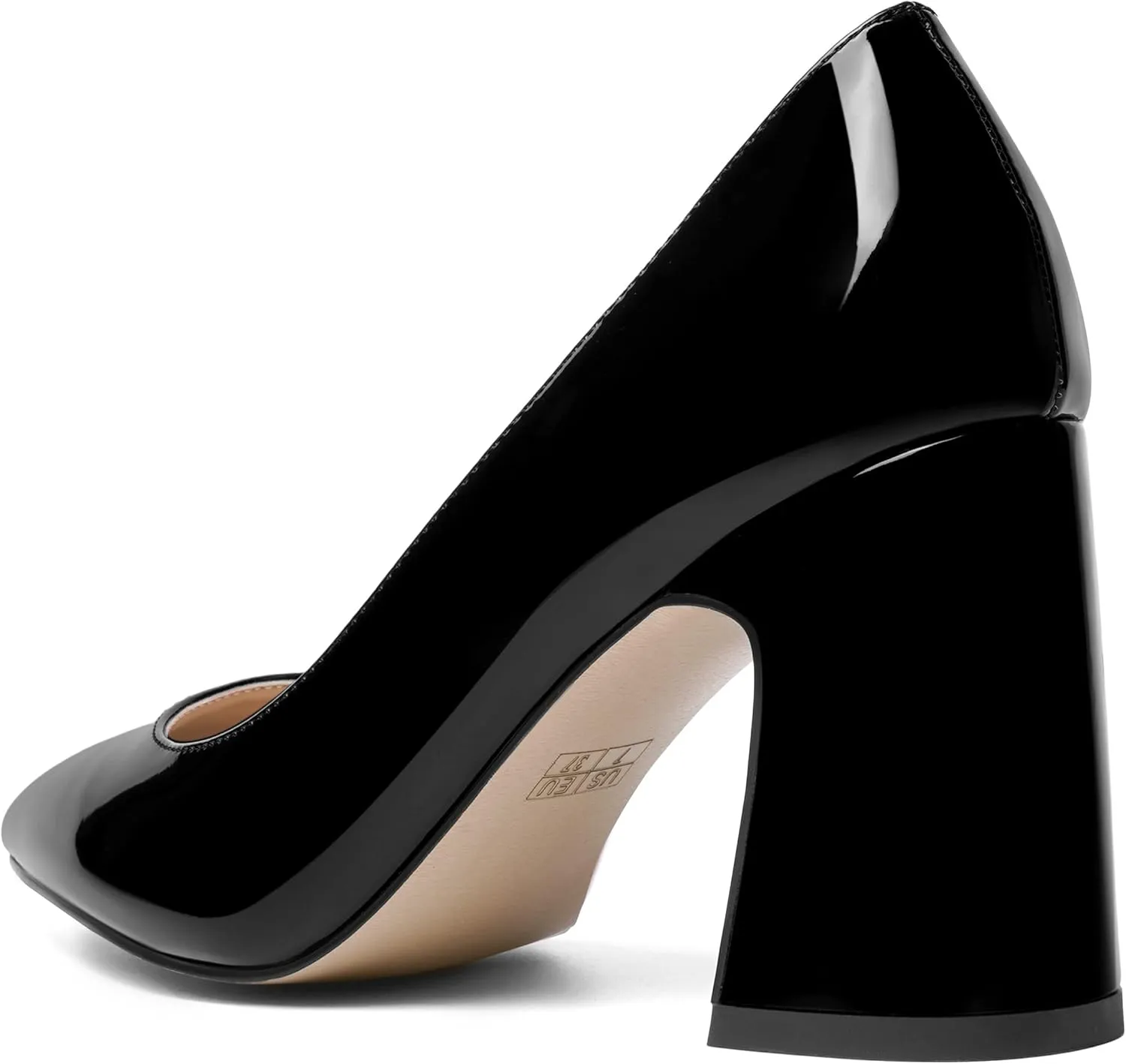 SHOWFOREST Womens Dating Pointed Toe Patent Dress Slip On Chunky High Heel Pumps Shoes 3.3 Inch