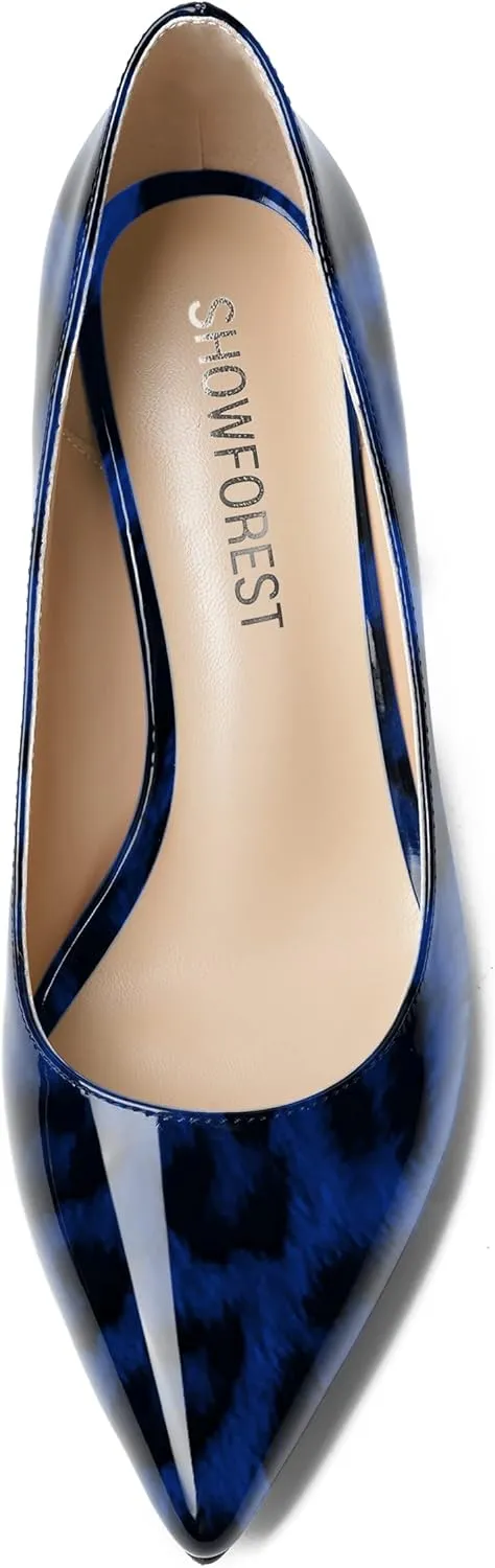 SHOWFOREST Womens Dating Pointed Toe Patent Dress Slip On Chunky High Heel Pumps Shoes 3.3 Inch