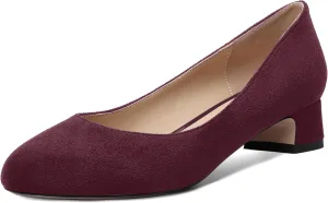 SHOWFOREST Womens Dress Solid Business Suede Round Toe Slip On Chunky Low Heel Pumps Shoes 1.5 Inch