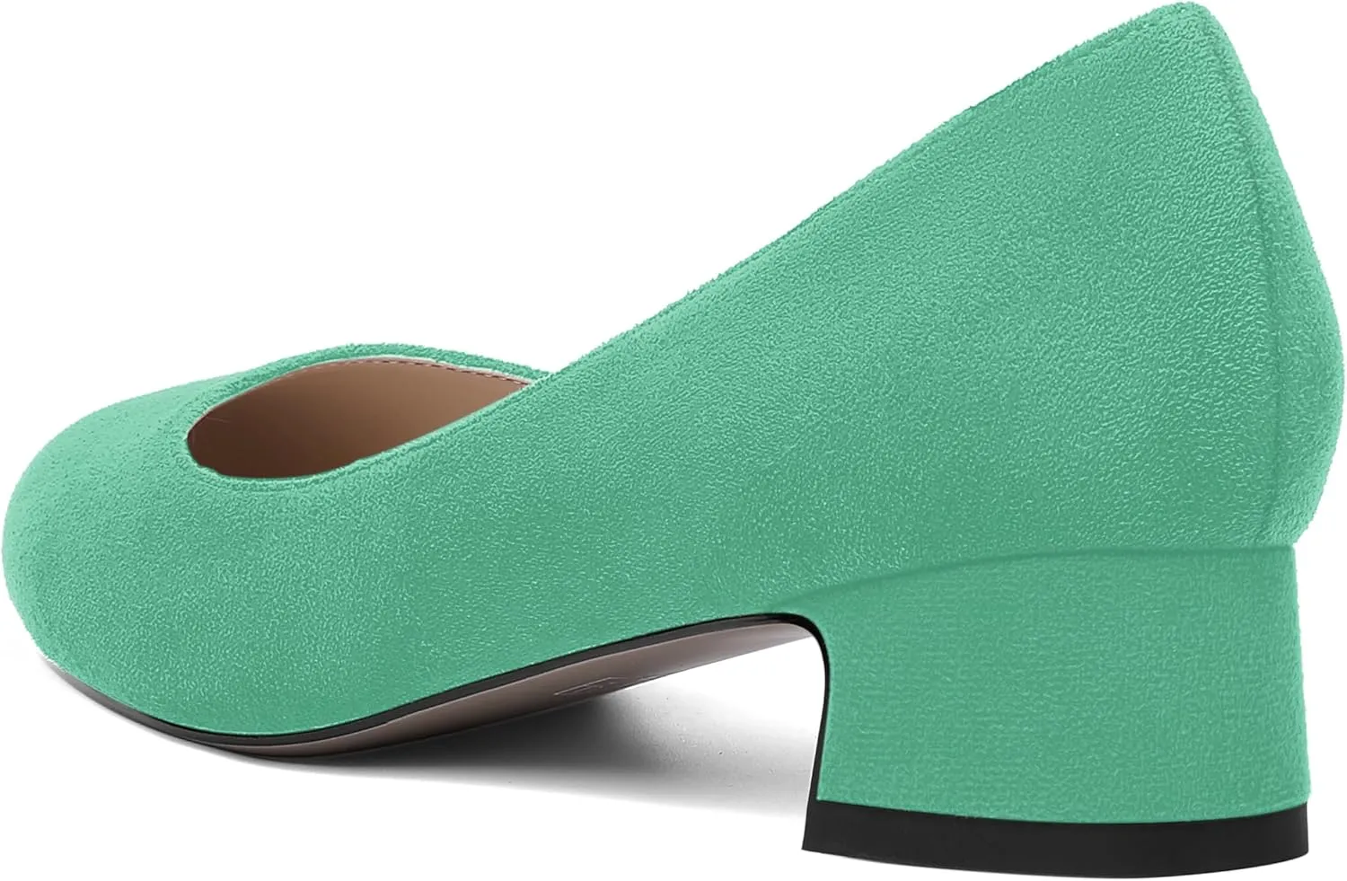 SHOWFOREST Womens Dress Solid Business Suede Round Toe Slip On Chunky Low Heel Pumps Shoes 1.5 Inch