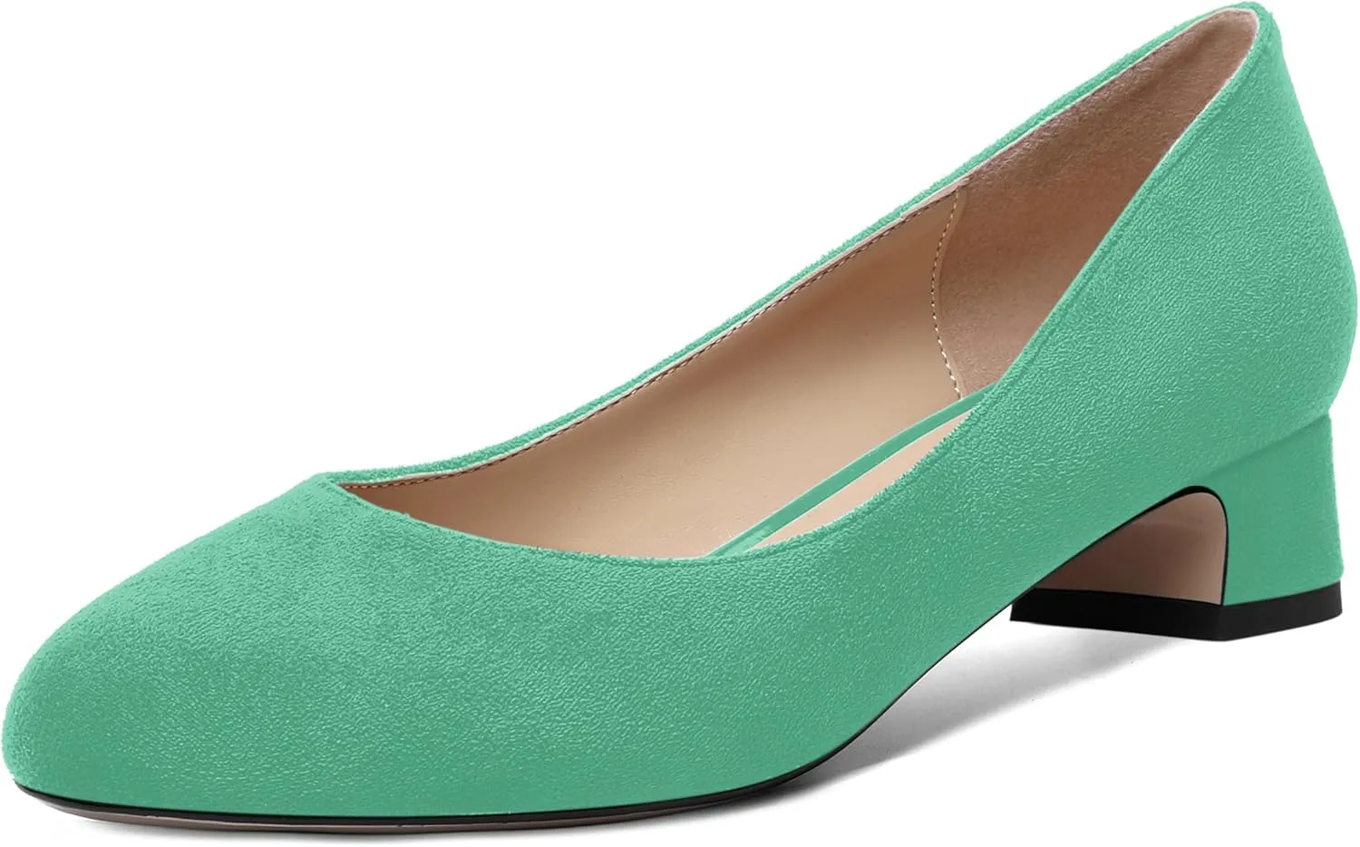 SHOWFOREST Womens Dress Solid Business Suede Round Toe Slip On Chunky Low Heel Pumps Shoes 1.5 Inch