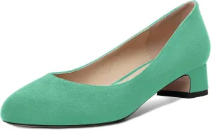 SHOWFOREST Womens Dress Solid Business Suede Round Toe Slip On Chunky Low Heel Pumps Shoes 1.5 Inch