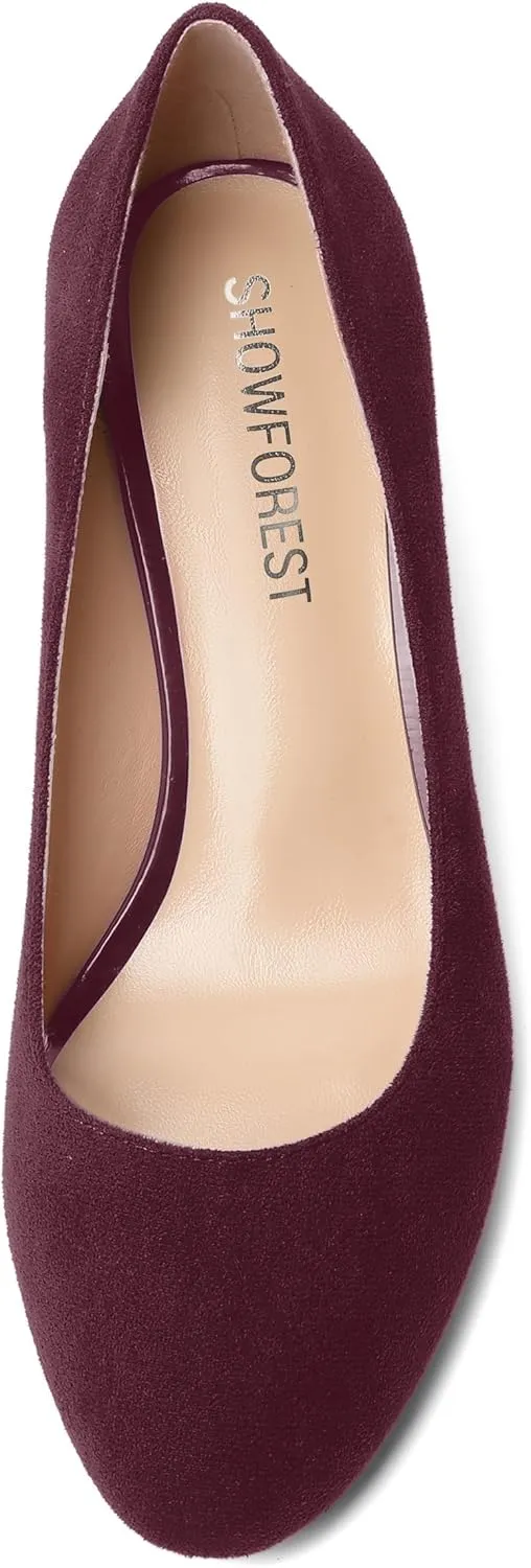 SHOWFOREST Womens Dress Solid Business Suede Round Toe Slip On Chunky Low Heel Pumps Shoes 1.5 Inch