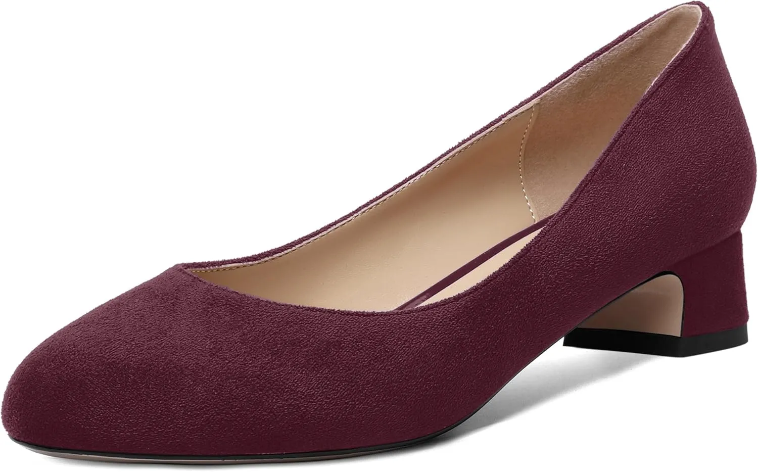 SHOWFOREST Womens Dress Solid Business Suede Round Toe Slip On Chunky Low Heel Pumps Shoes 1.5 Inch