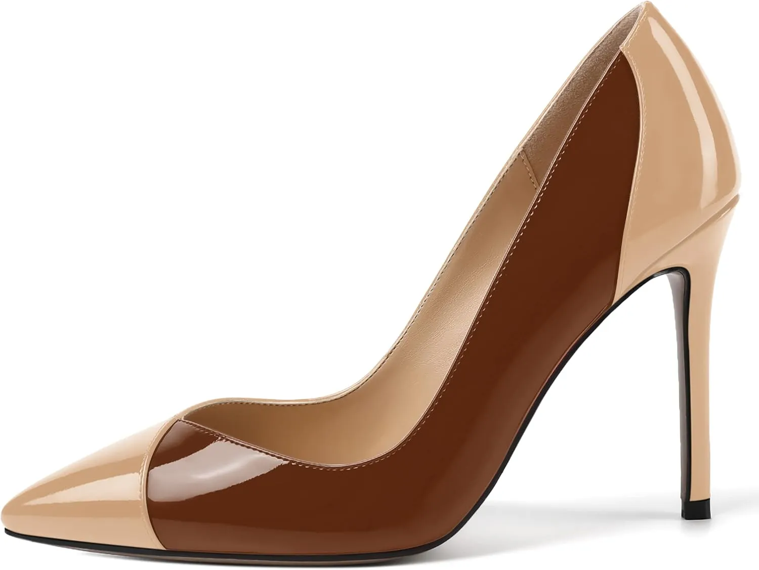 SHOWFOREST Women's Patent Slip On Pointed Toe Solid Dating Sexy Slim Stiletto High Heel Pumps Shoes 4 Inch