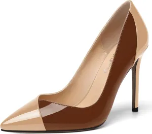SHOWFOREST Women's Patent Slip On Pointed Toe Solid Dating Sexy Slim Stiletto High Heel Pumps Shoes 4 Inch