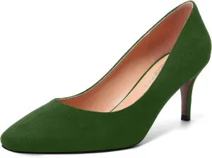 SHOWFOREST Womens Slim Suede Slip On Sexy Bridal Square Toe Solid Stiletto Mid Heel Pumps Shoes 2.5 Inch