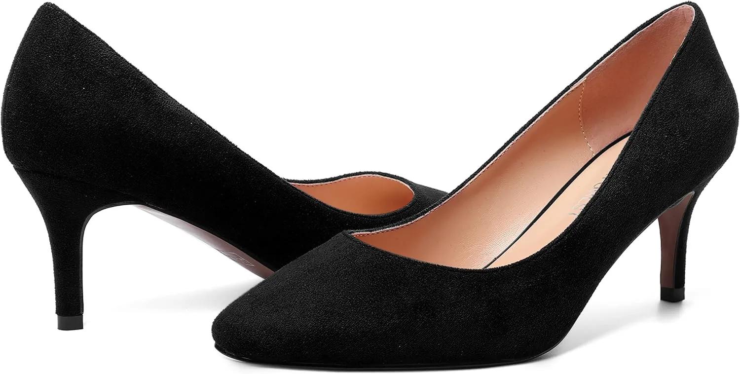 SHOWFOREST Womens Slim Suede Slip On Sexy Bridal Square Toe Solid Stiletto Mid Heel Pumps Shoes 2.5 Inch