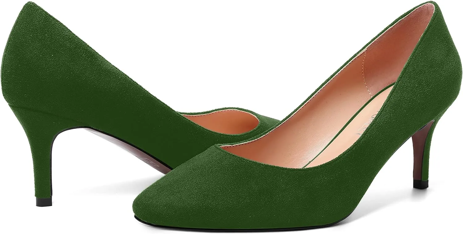 SHOWFOREST Womens Slim Suede Slip On Sexy Bridal Square Toe Solid Stiletto Mid Heel Pumps Shoes 2.5 Inch