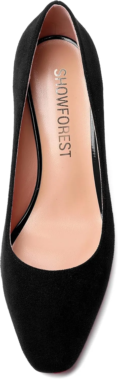SHOWFOREST Womens Slim Suede Slip On Sexy Bridal Square Toe Solid Stiletto Mid Heel Pumps Shoes 2.5 Inch